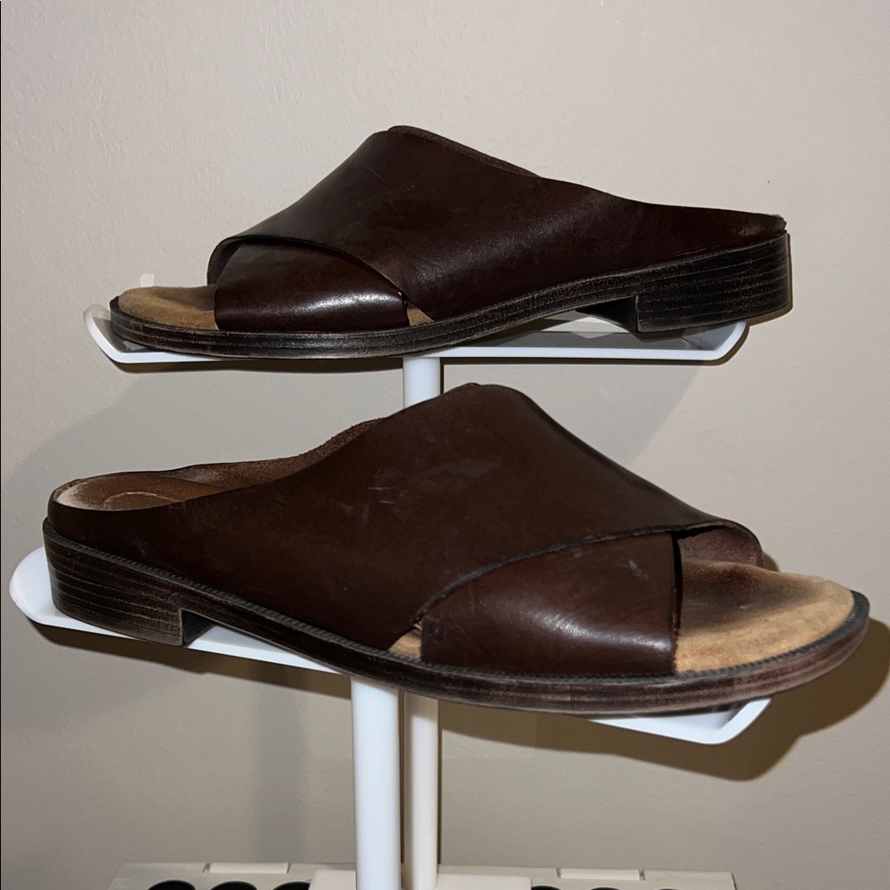Etienne Aigner Women’s Dark Brown Leather Slide Sandals